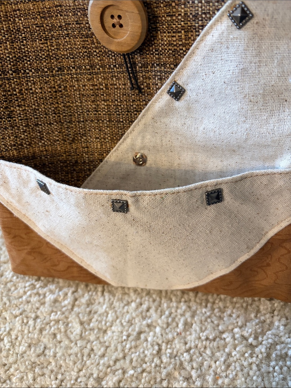 Handmade Boho Patchwork Crossbody Bag in Brown and Cream Tones with Studs - New - Picture 4 of 15